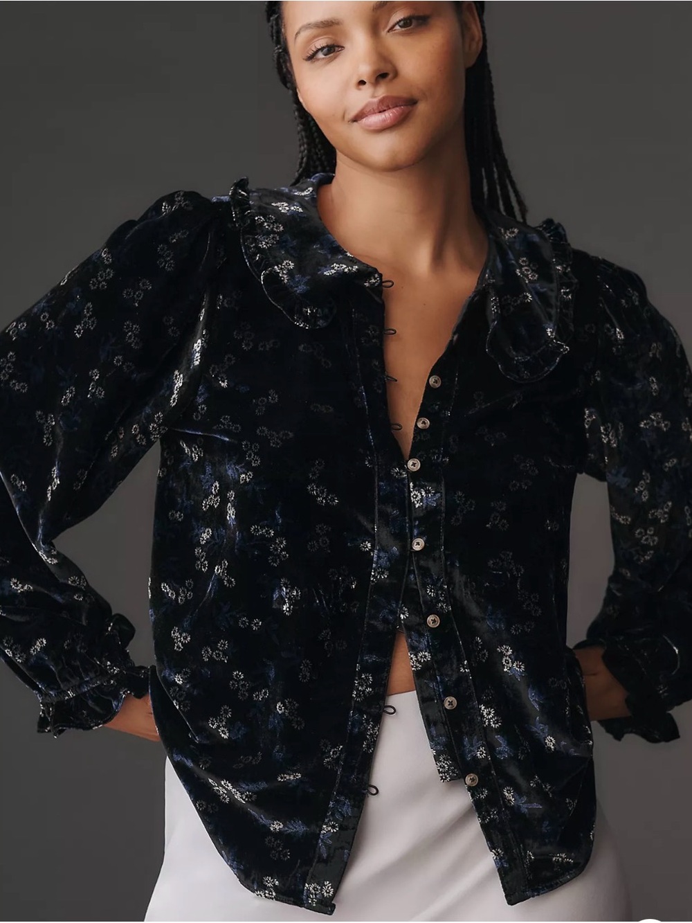 Pilcro Keira Collared Button-Front Blouse by Pilcro: Long-Sleeve Velvet Edition
